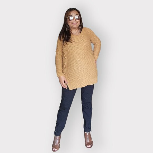 MAURICES WOMENS MEDIUM  COTTON LIGHT BROWN LACE SWEATER - Picture 4 of 6